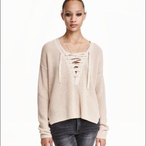 H&M Nude Lace up Loose Knitted Sweater.